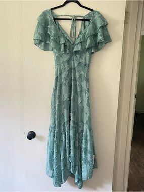ASOS Light Teal Ruffle V-Neck Maxi Dress